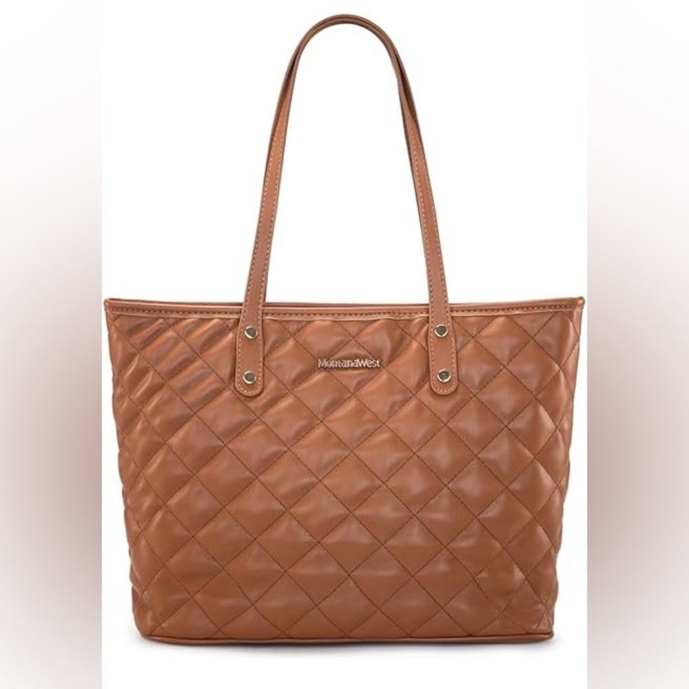 NWOT Montana West Quilted Handbag Tote Purse Shoulder Bag Tan With Gold Hardware